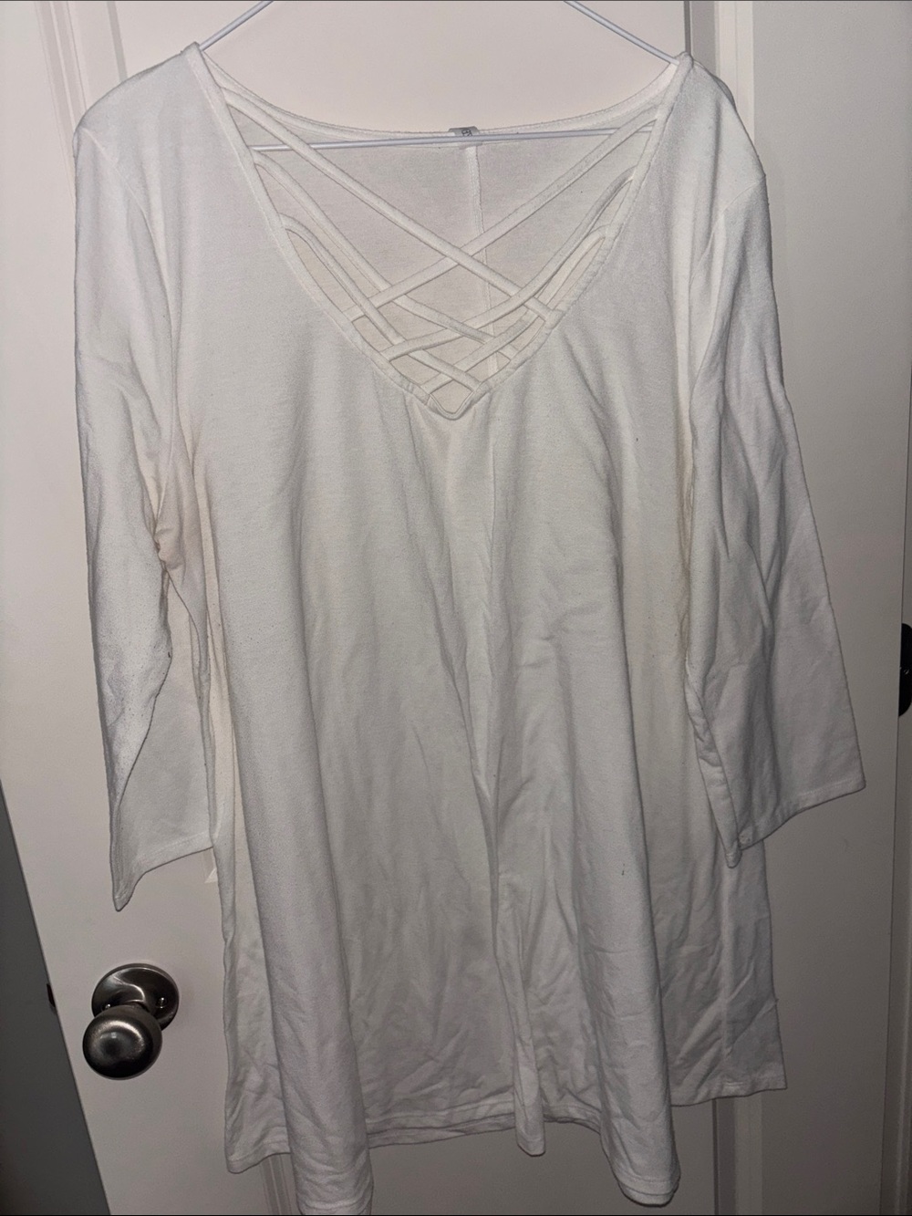 Zenana Outfitters White Crisscross V-Neck Women’s Top